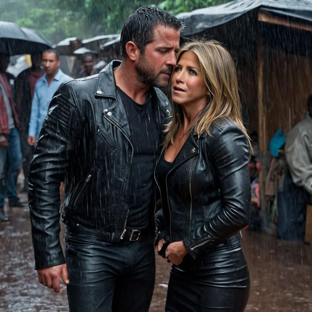 A.I. Jennifer Aniston em couro na favela