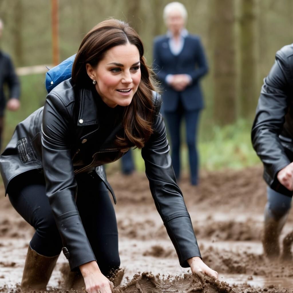 A.I. Kate Middleton Diversión de cuero en el barro