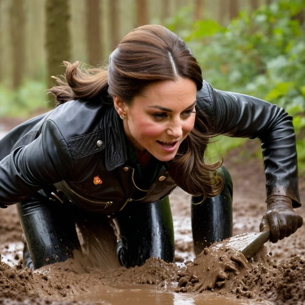 A.I. Kate Middleton Leather s'amuse dans la boue