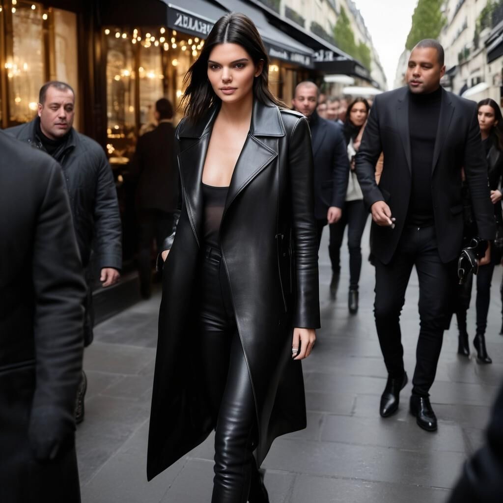 A.I. Kendall Jenner con abrigo de cuero