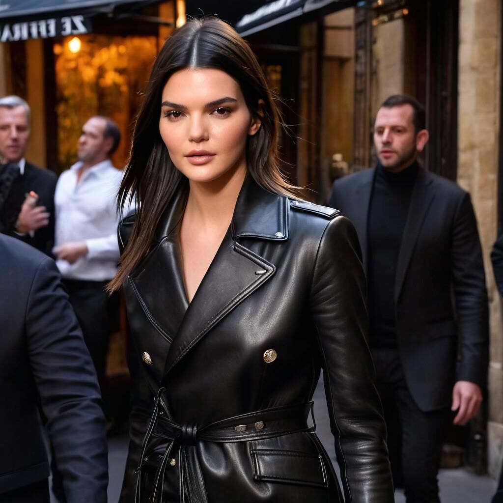 A.I. Kendall Jenner en manteau de cuir