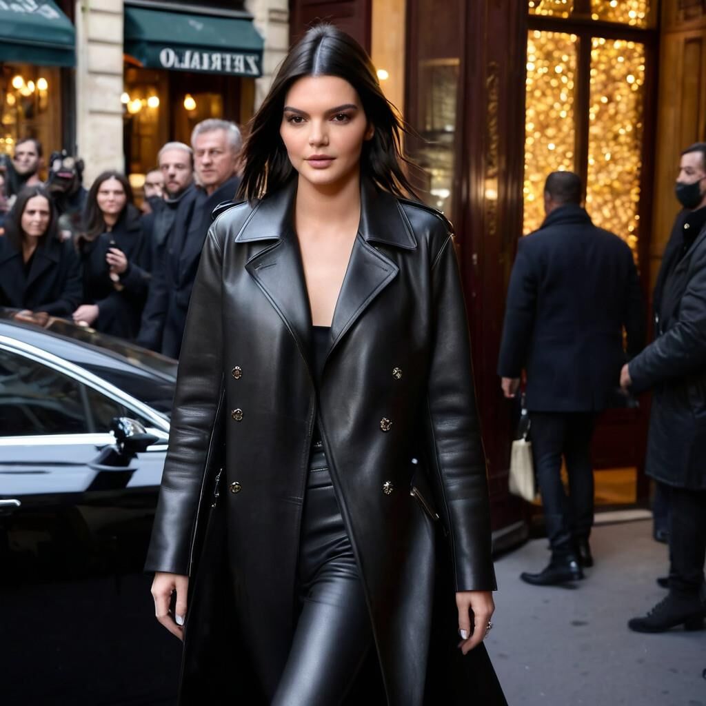 A.I. Kendall Jenner con abrigo de cuero