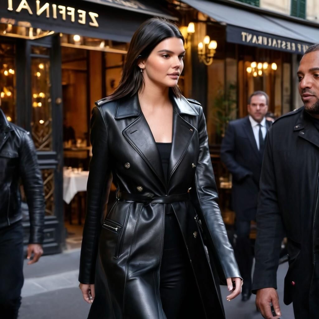 A.I. Kendall Jenner en manteau de cuir