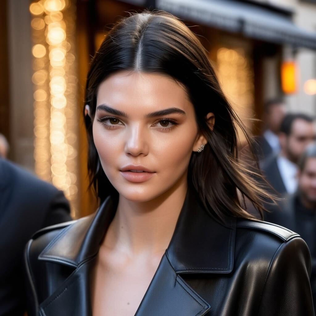 A.I. Kendall Jenner con abrigo de cuero