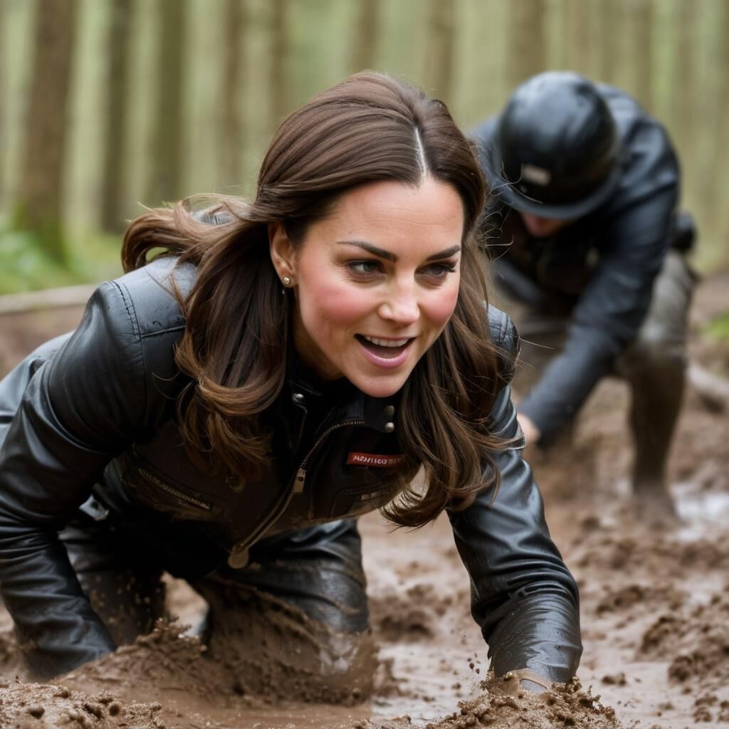 A.I. Kate Middleton Leather s'amuse dans la boue