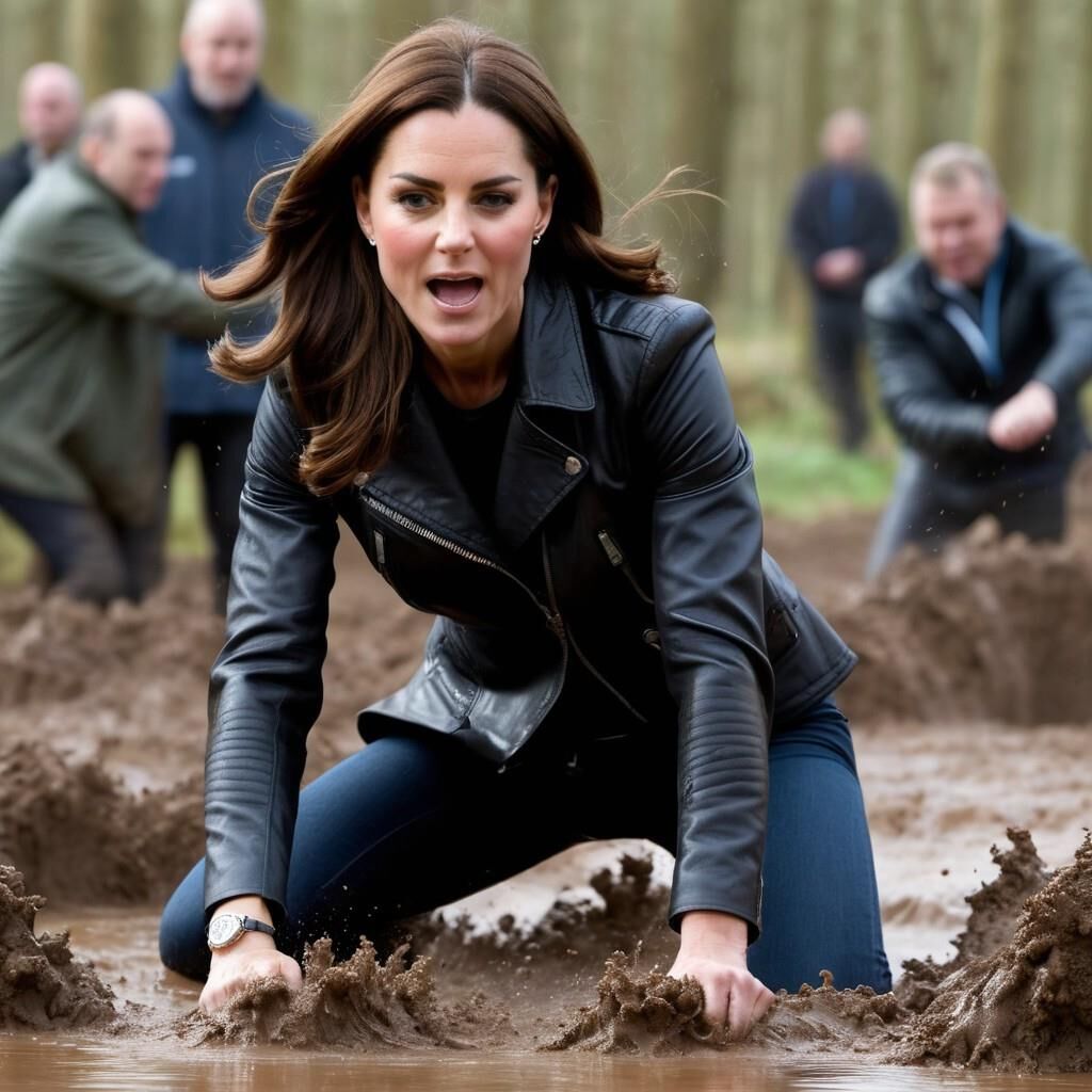 A.I. Kate Middleton Leather s'amuse dans la boue