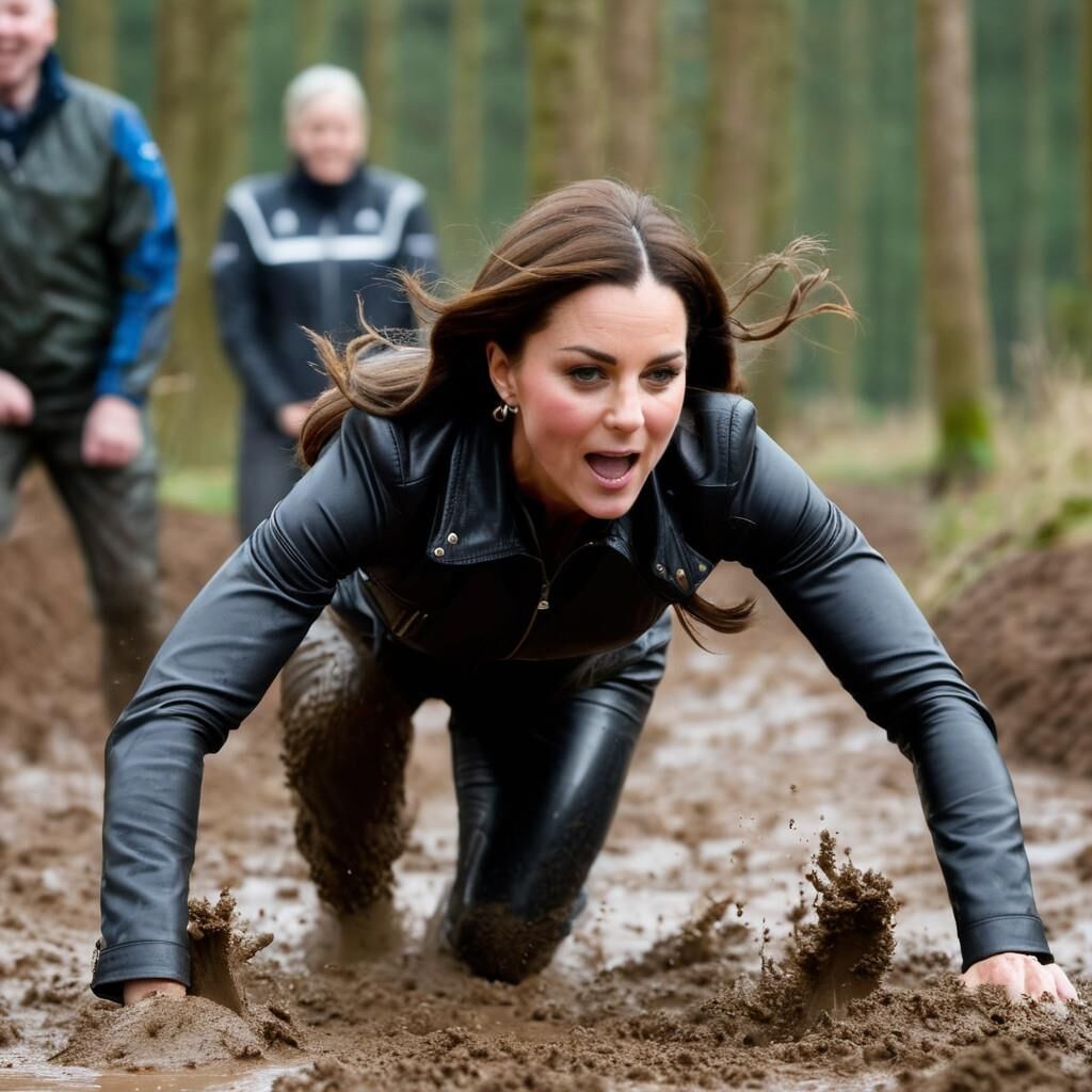 A.I. Kate Middleton Leather s'amuse dans la boue