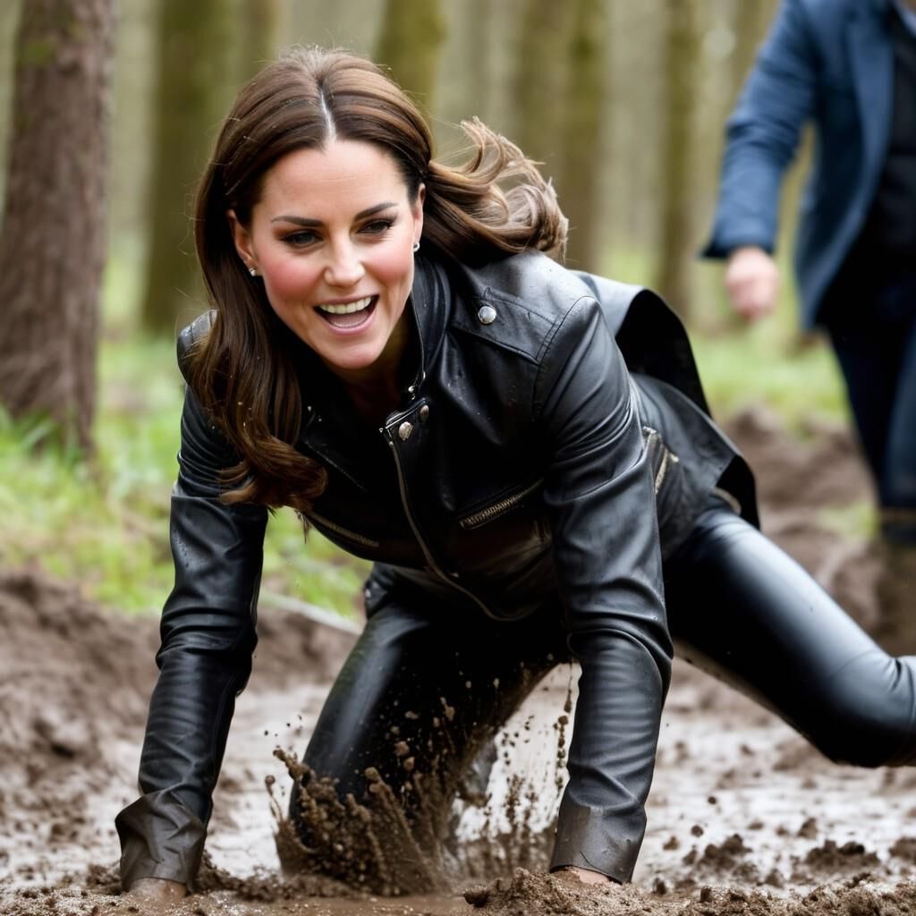 A.I. Kate Middleton Leather s'amuse dans la boue