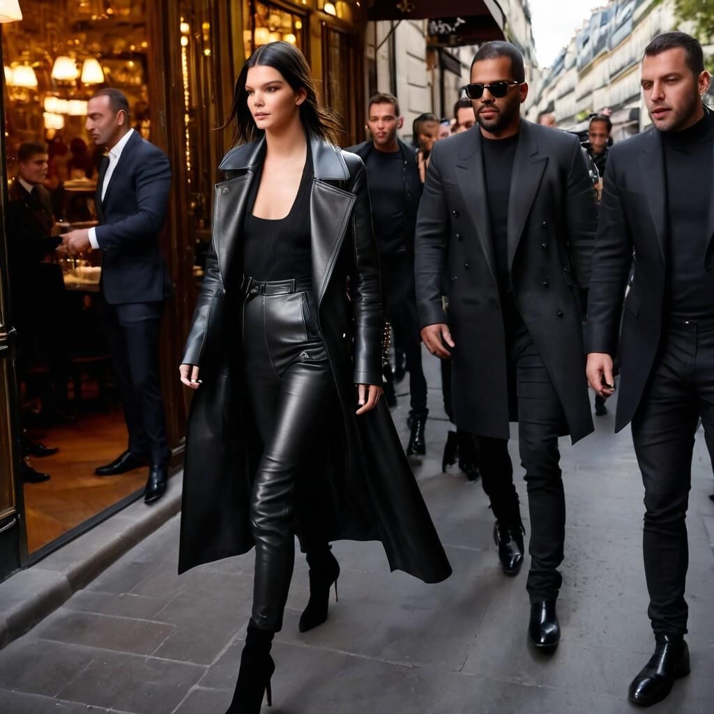 A.I. Kendall Jenner en manteau de cuir