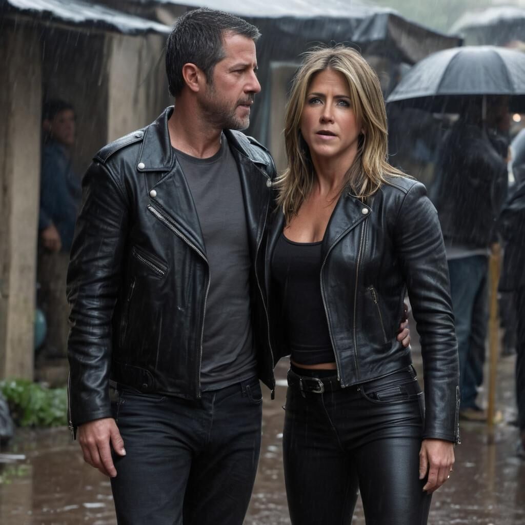 A.I. Jennifer Aniston em couro na favela