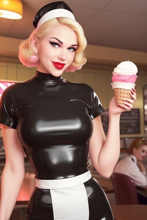 KI-generierte Vintage-Diner-Latex-Kellnerinnen