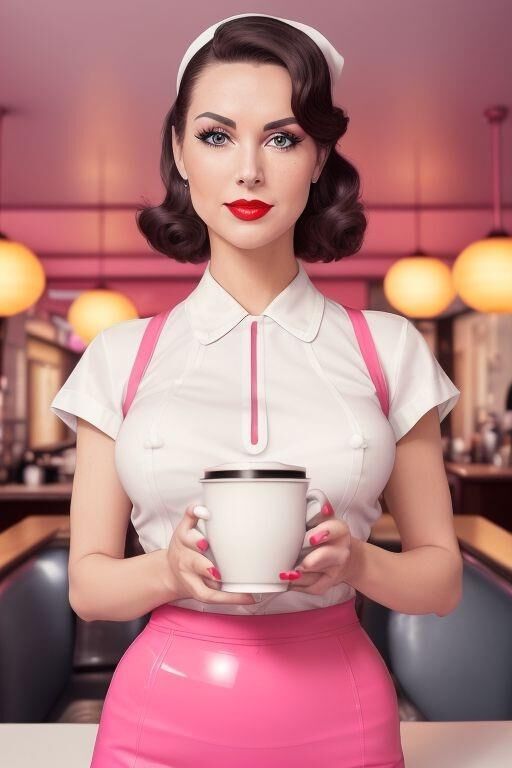 KI-generierte Vintage-Diner-Latex-Kellnerinnen