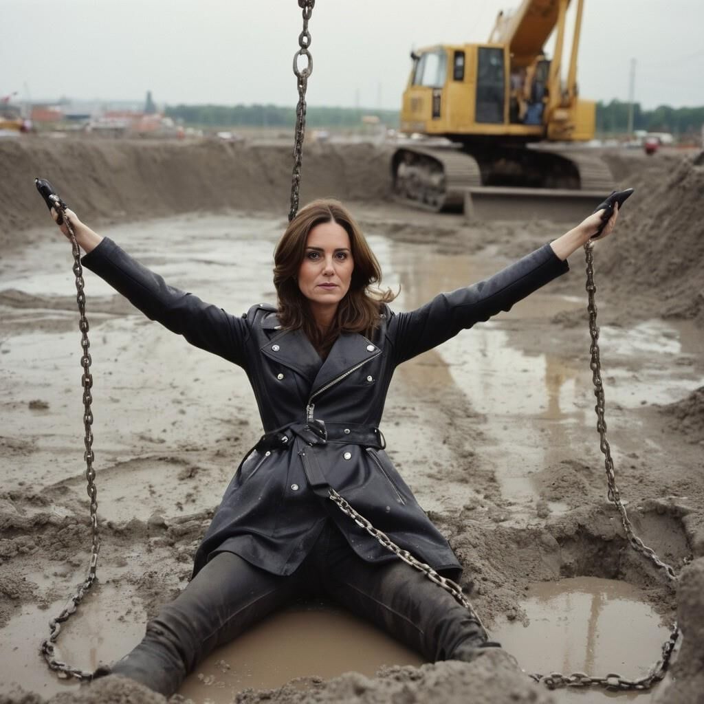 A.I. Kate Middleton en cuir sur un chantier de construction