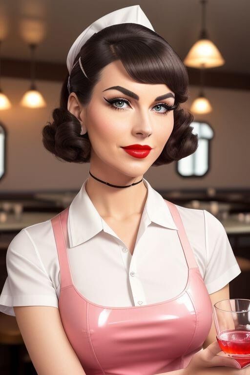 KI-generierte Vintage-Diner-Latex-Kellnerinnen