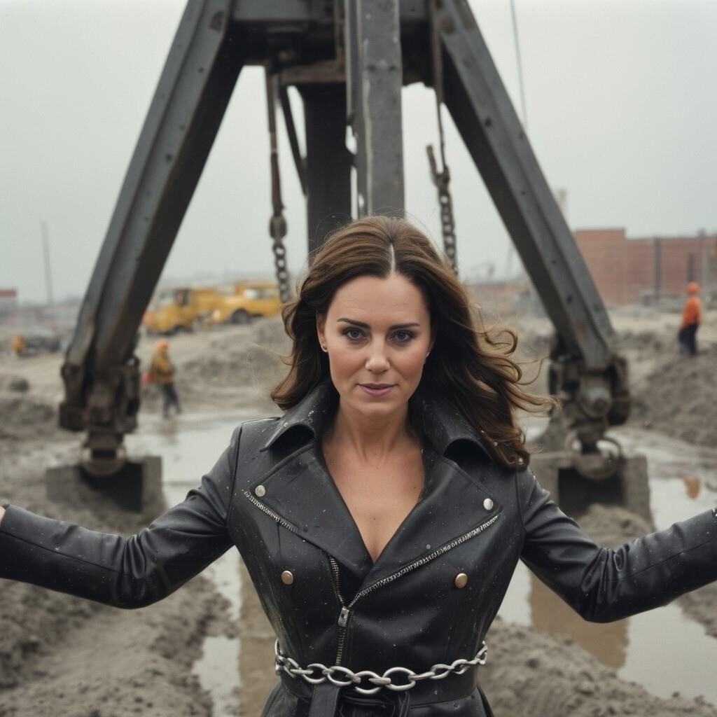 A.I. Kate Middleton en cuir sur un chantier de construction