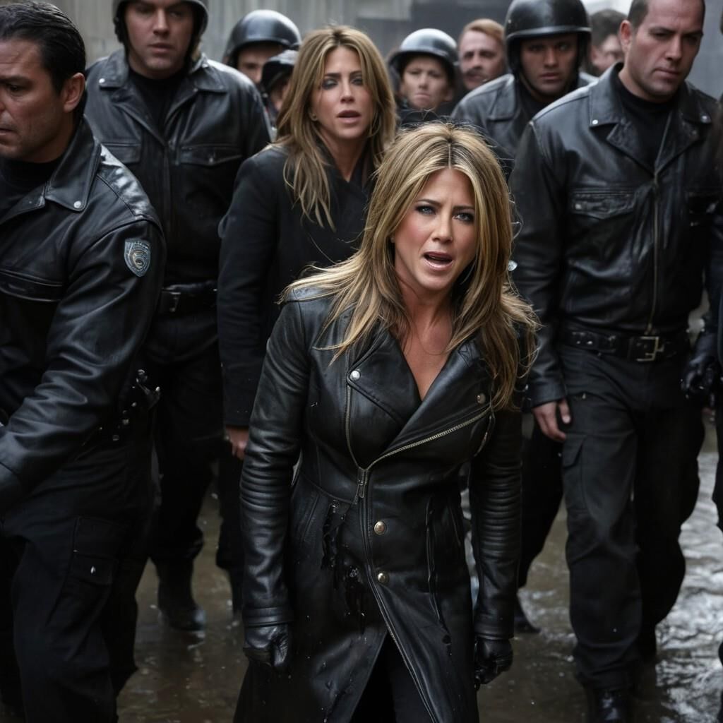 A.I. Jennifer Aniston dans un cuir sale et déchiré