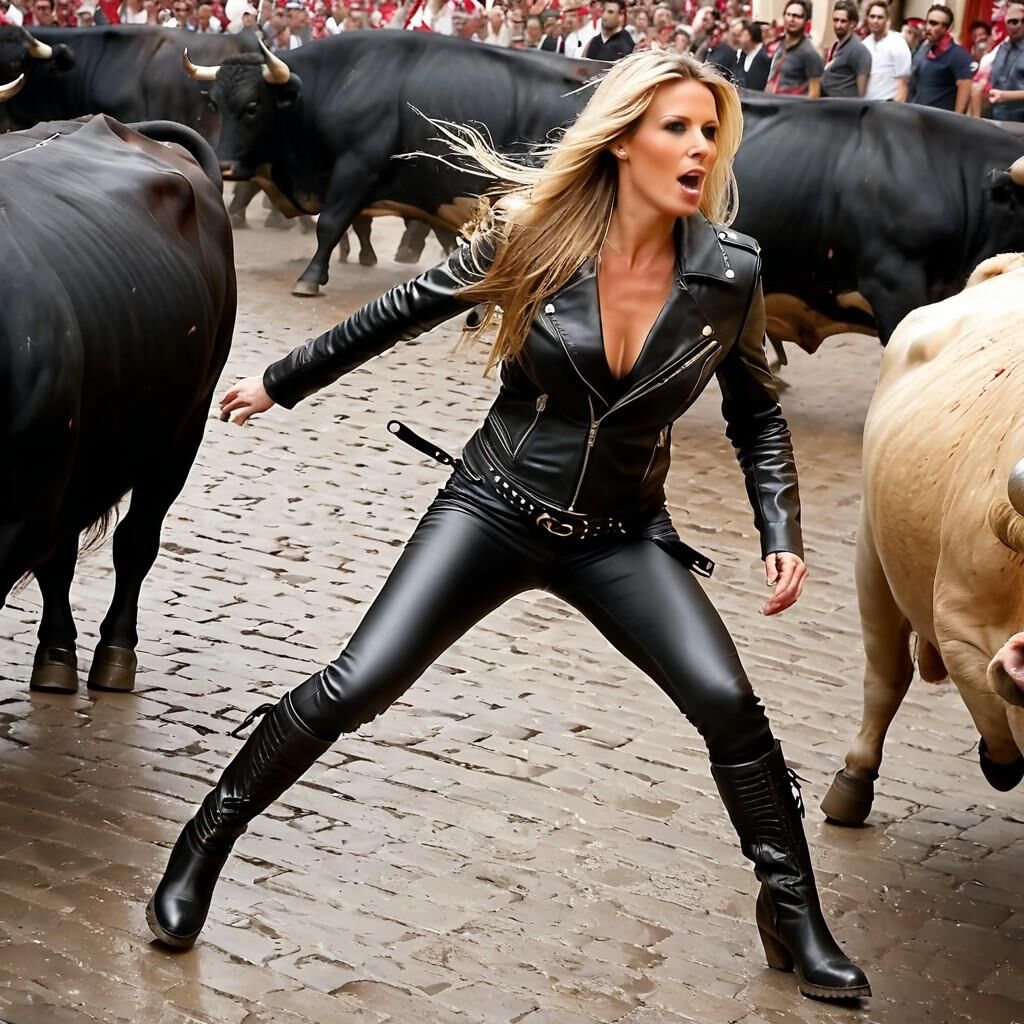 A.I. Carrera de Toros en Cuero en las calles de Pamplona