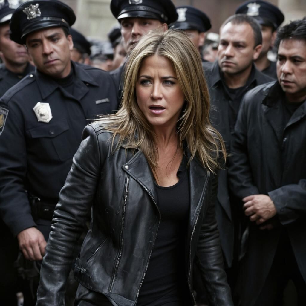 A.I. Jennifer Aniston en cuero roto y sucio