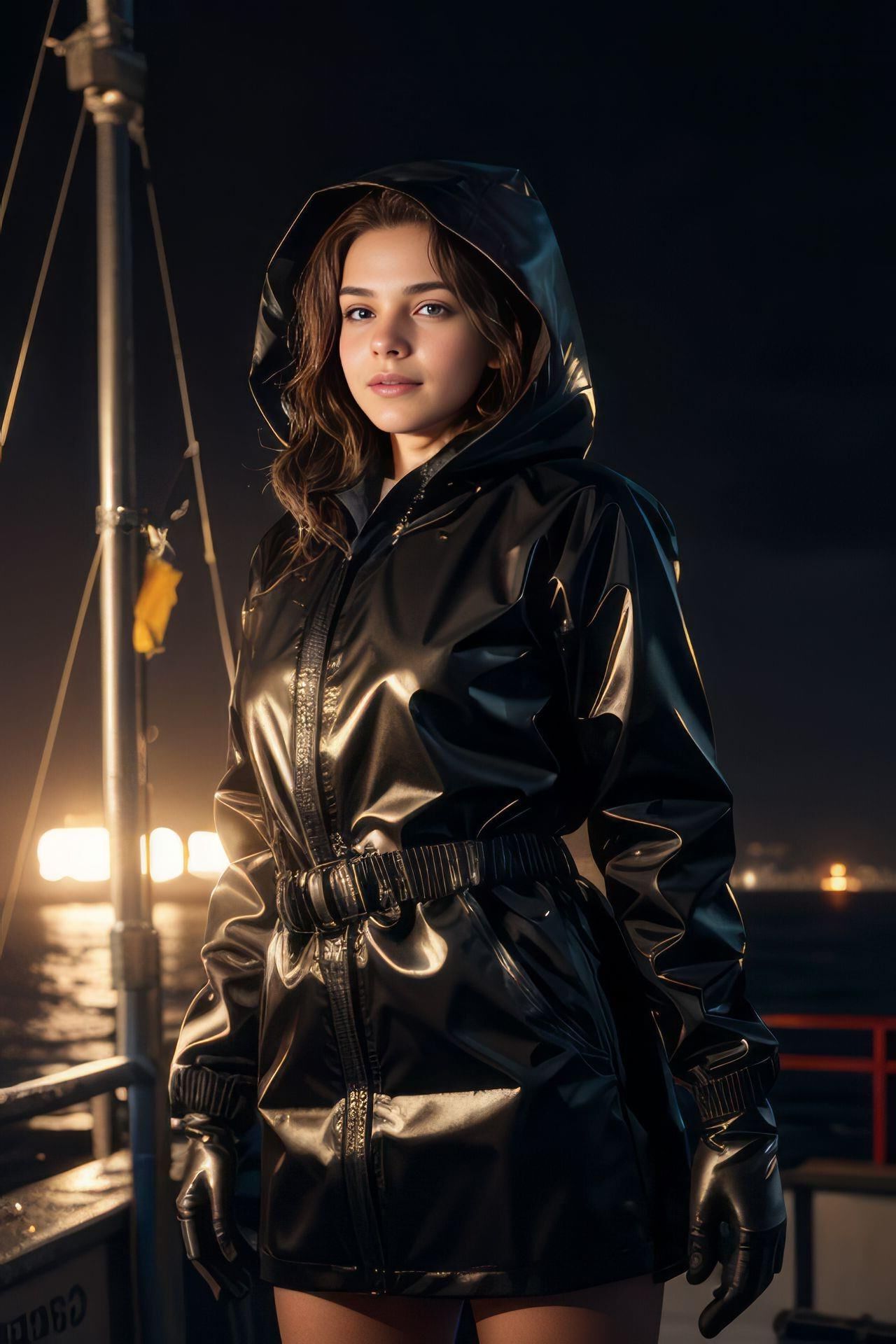 AI KI Glänzende PVC-Vinyl-Regenjacke im Wetlook für Teenager