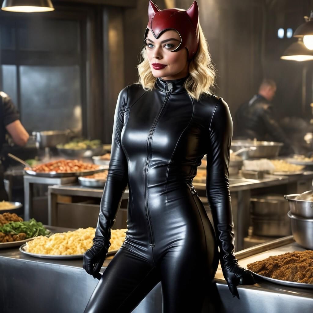 A.I. Margot Robbie in Leder als Catwoman