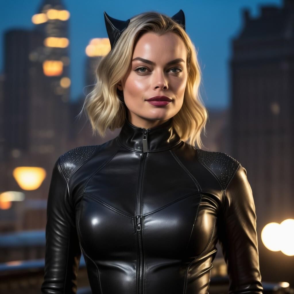 A.I. Margot Robbie dans Leather comme Catwoman