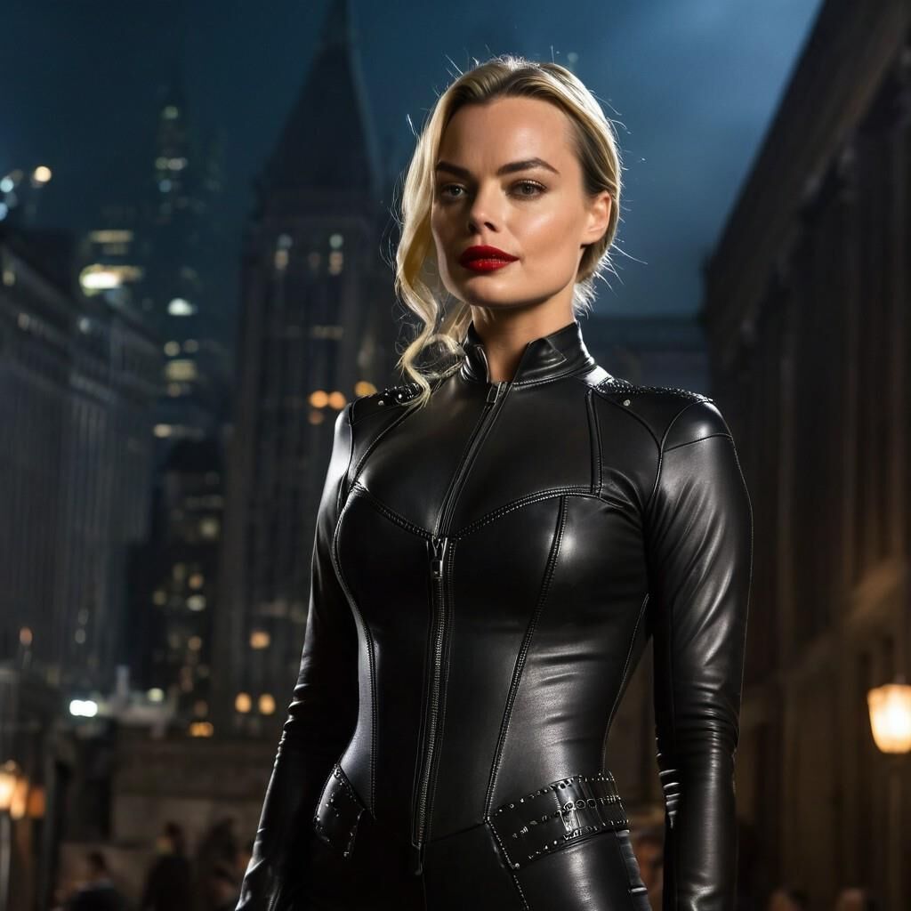 A.I. Margot Robbie dans Leather comme Catwoman