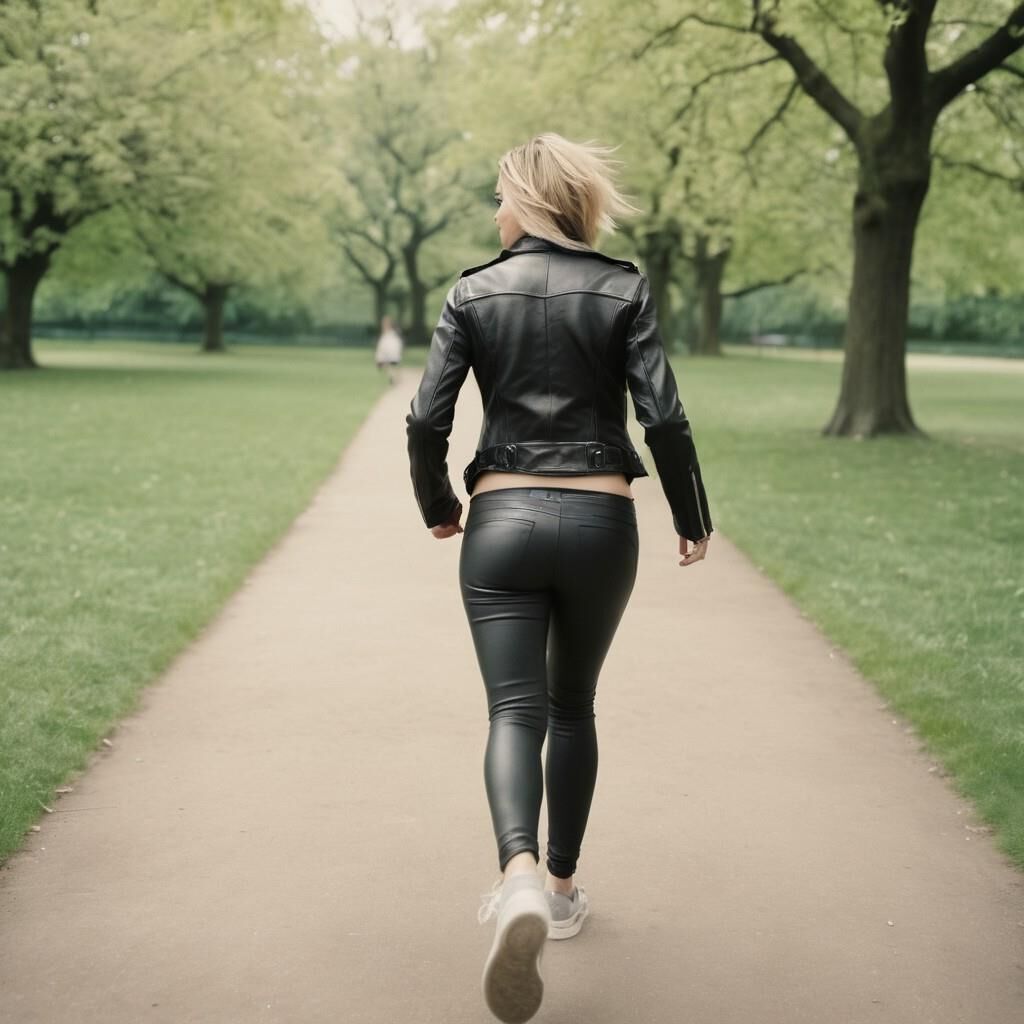 A.I. Sheridan Smith faisant du jogging en cuir dans le parc