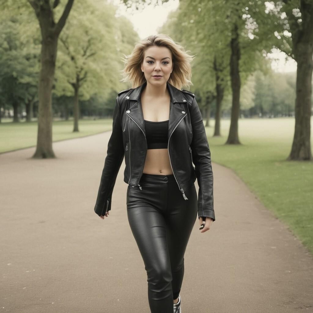 A.I. Sheridan Smith faisant du jogging en cuir dans le parc