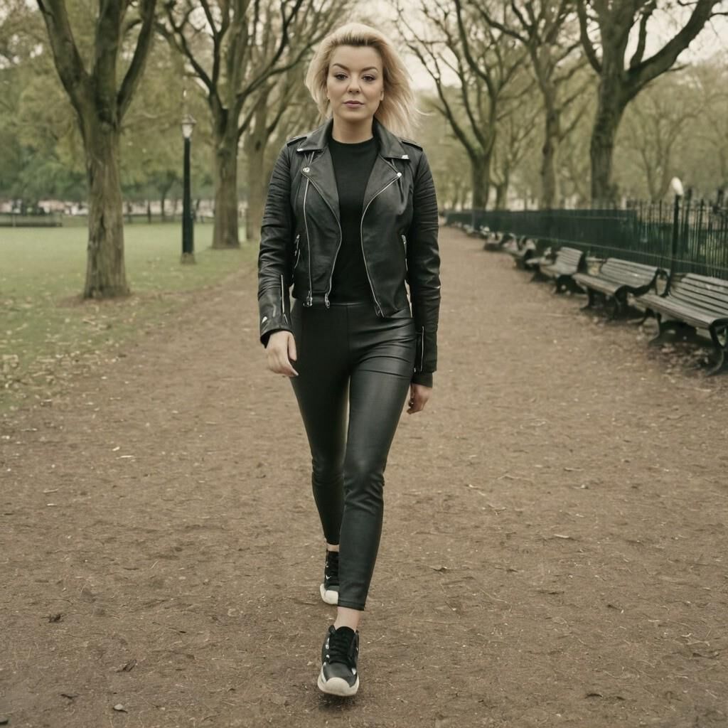 A.I. Sheridan Smith faisant du jogging en cuir dans le parc