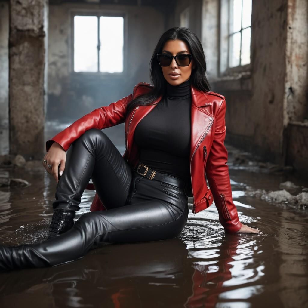 A.I. Kim Kardasian en combi cuir rouge/noir