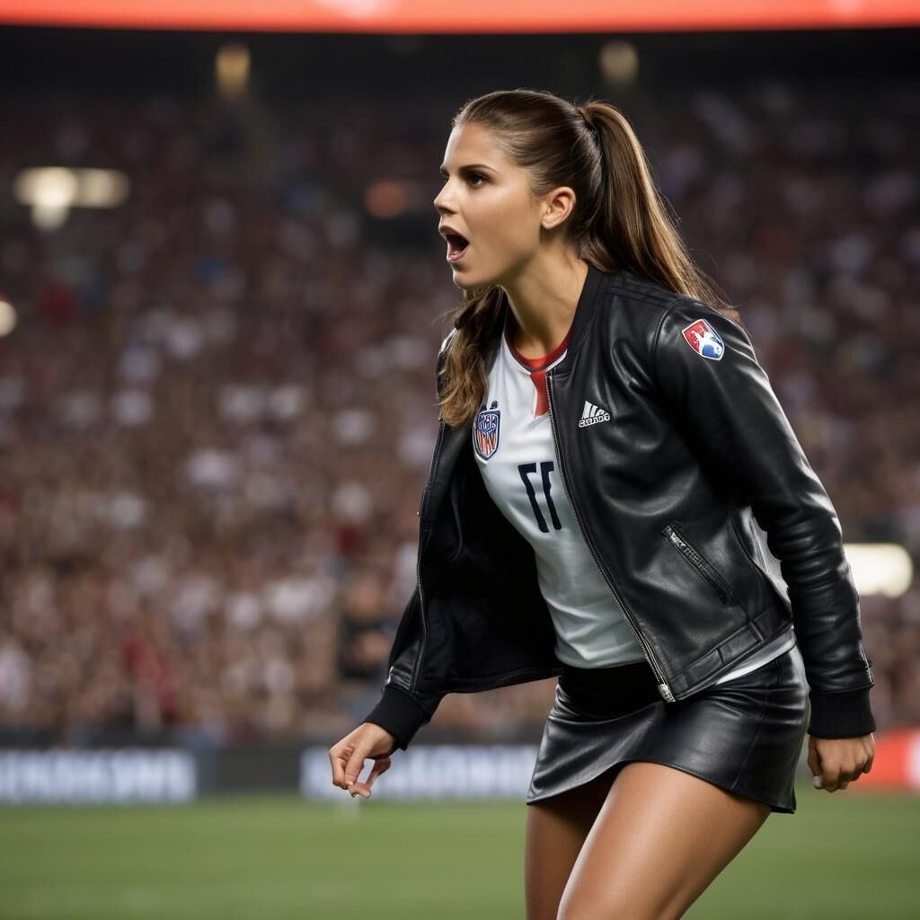 A.I. Alex Morgan jouant au football en cuir