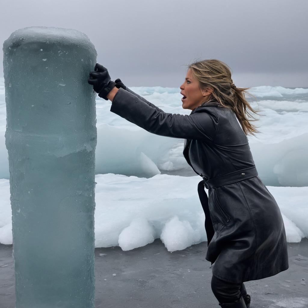 K.I. Jennifer Aniston in der Kälte in Leder.