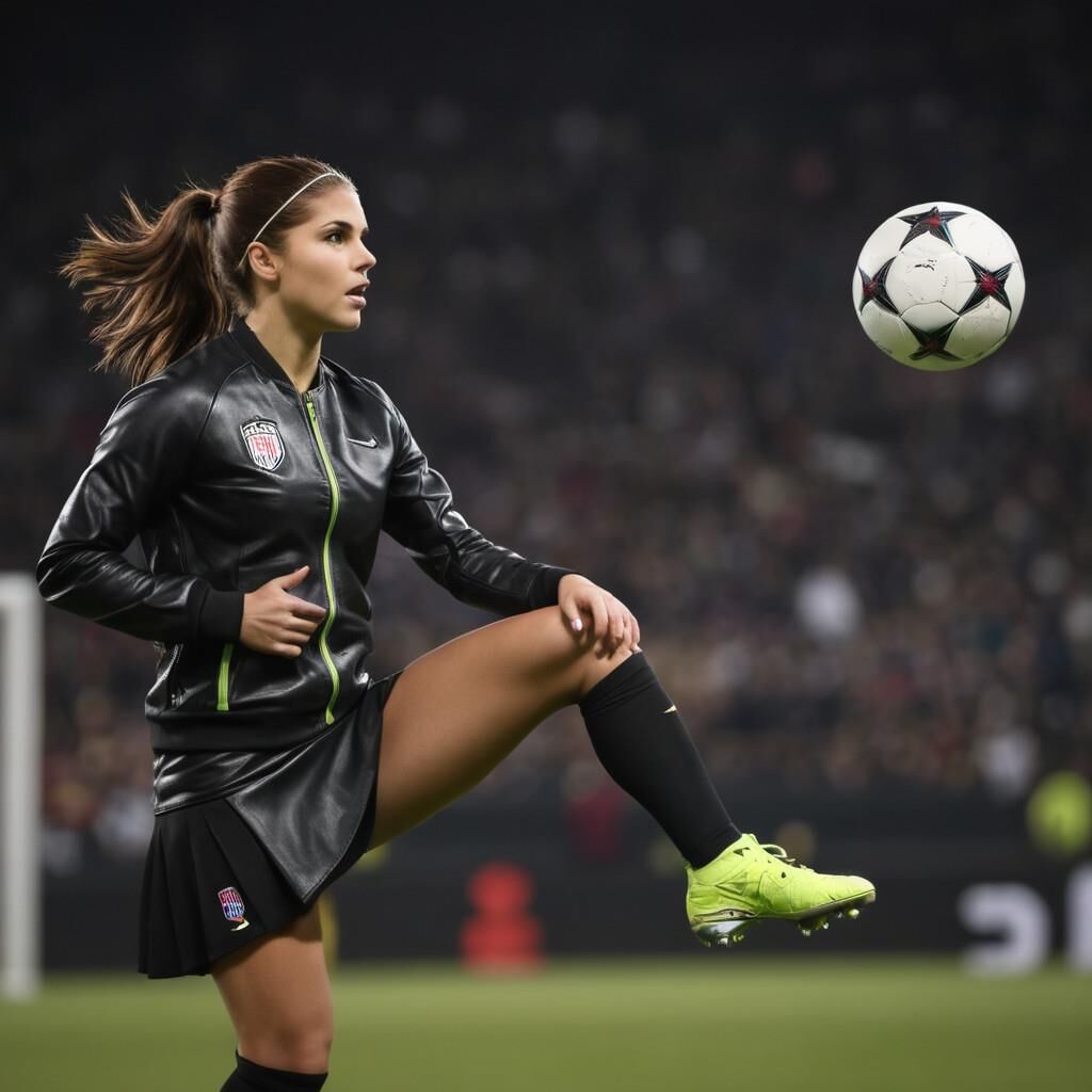 A.I. Alex Morgan jugando al fútbol en cuero