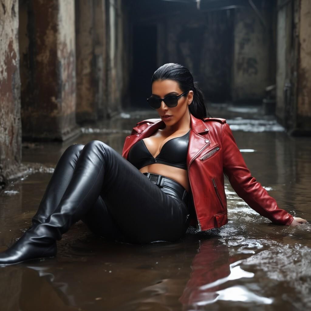 A.I. Kim Kardasian en combi cuir rouge/noir