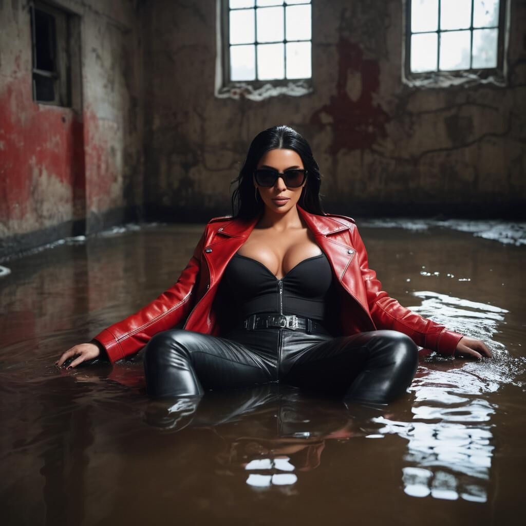 A.I. Kim Kardasian en combi cuir rouge/noir