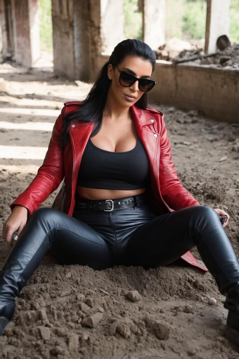 A.I. Kim Kardasian en combi cuir rouge/noir