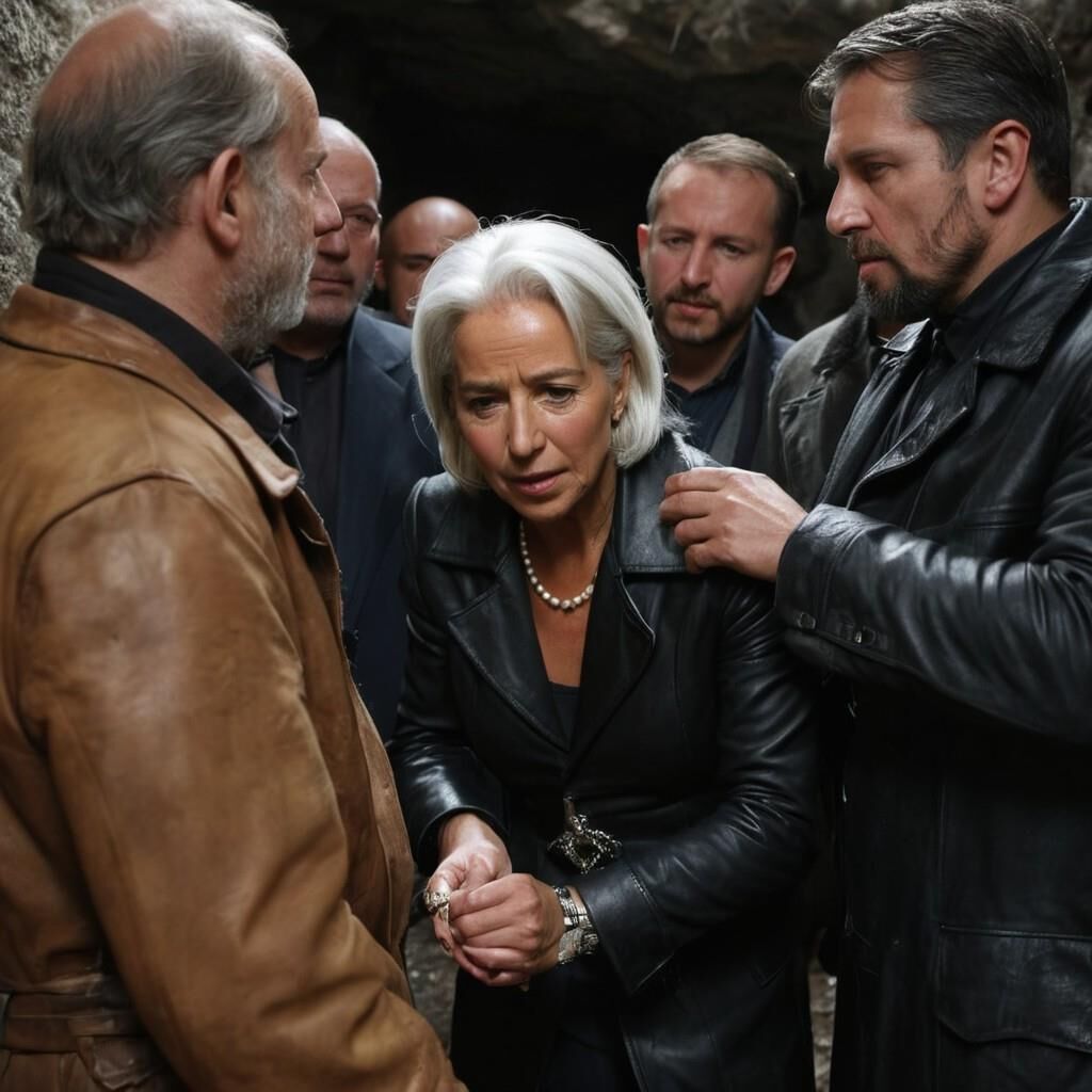 K.I. Christine Lagarde in Leder Allein in einer Höhle?