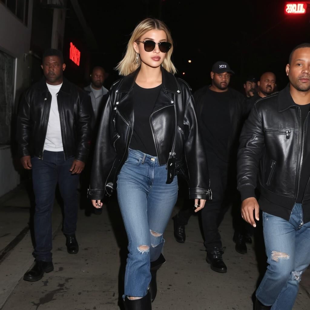 A.I. Hailey Bieber en cuir noir