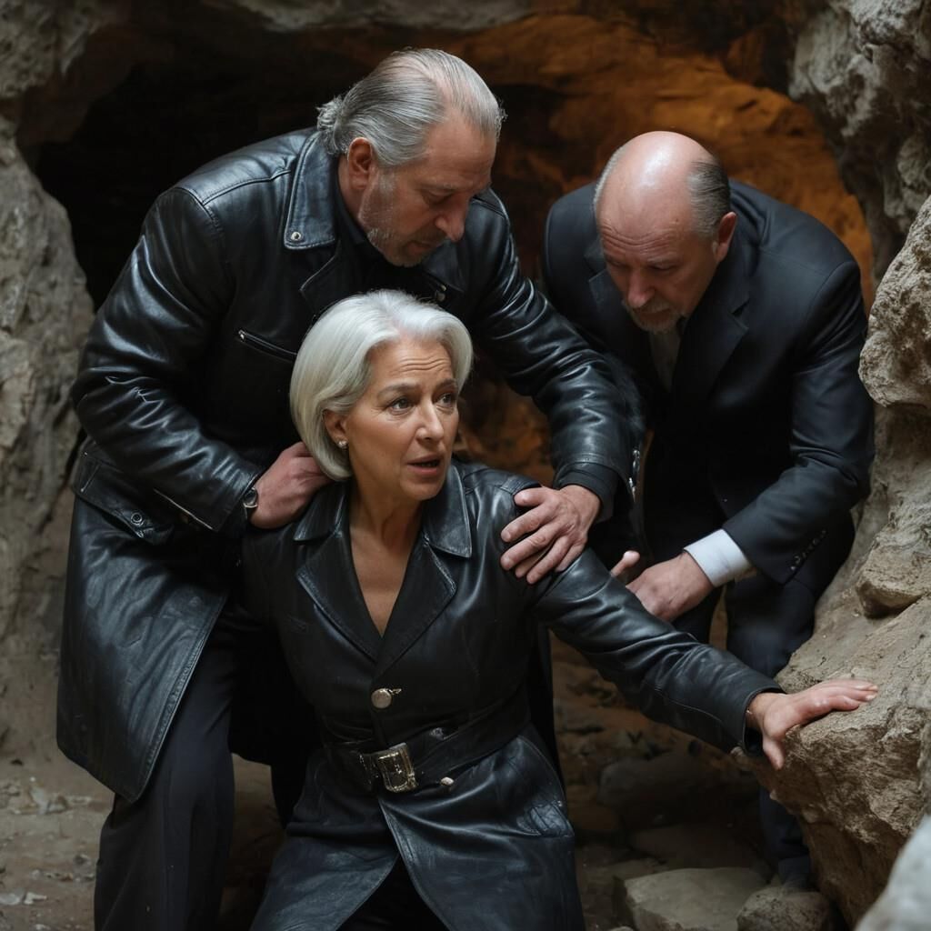 K.I. Christine Lagarde in Leder Allein in einer Höhle?