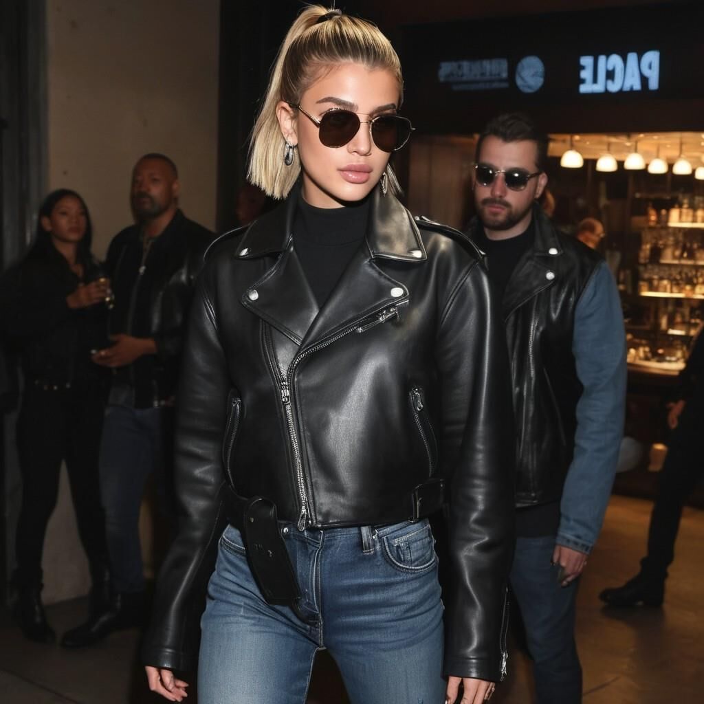 A.I. Hailey Bieber en cuir noir