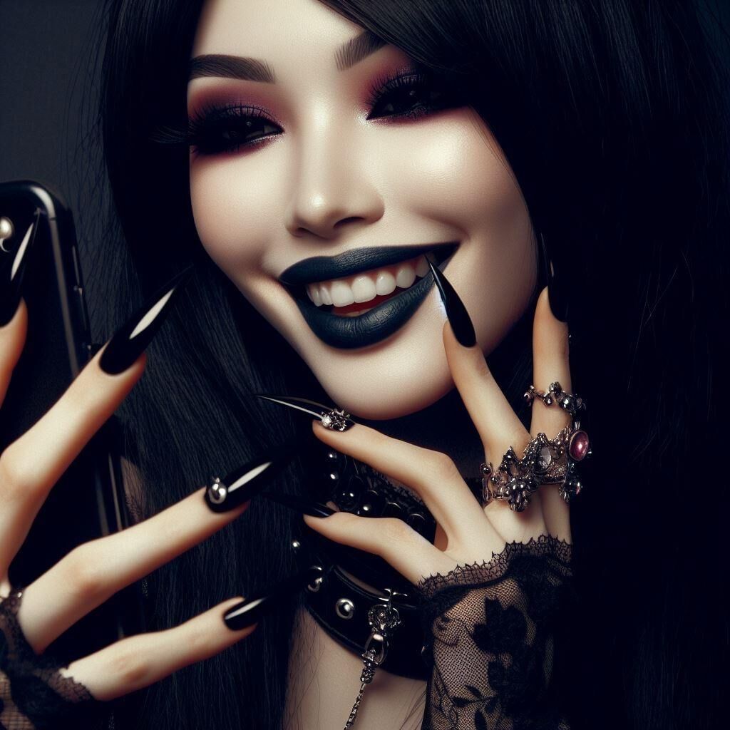 AI Goth Babe Selfies com unhas compridas