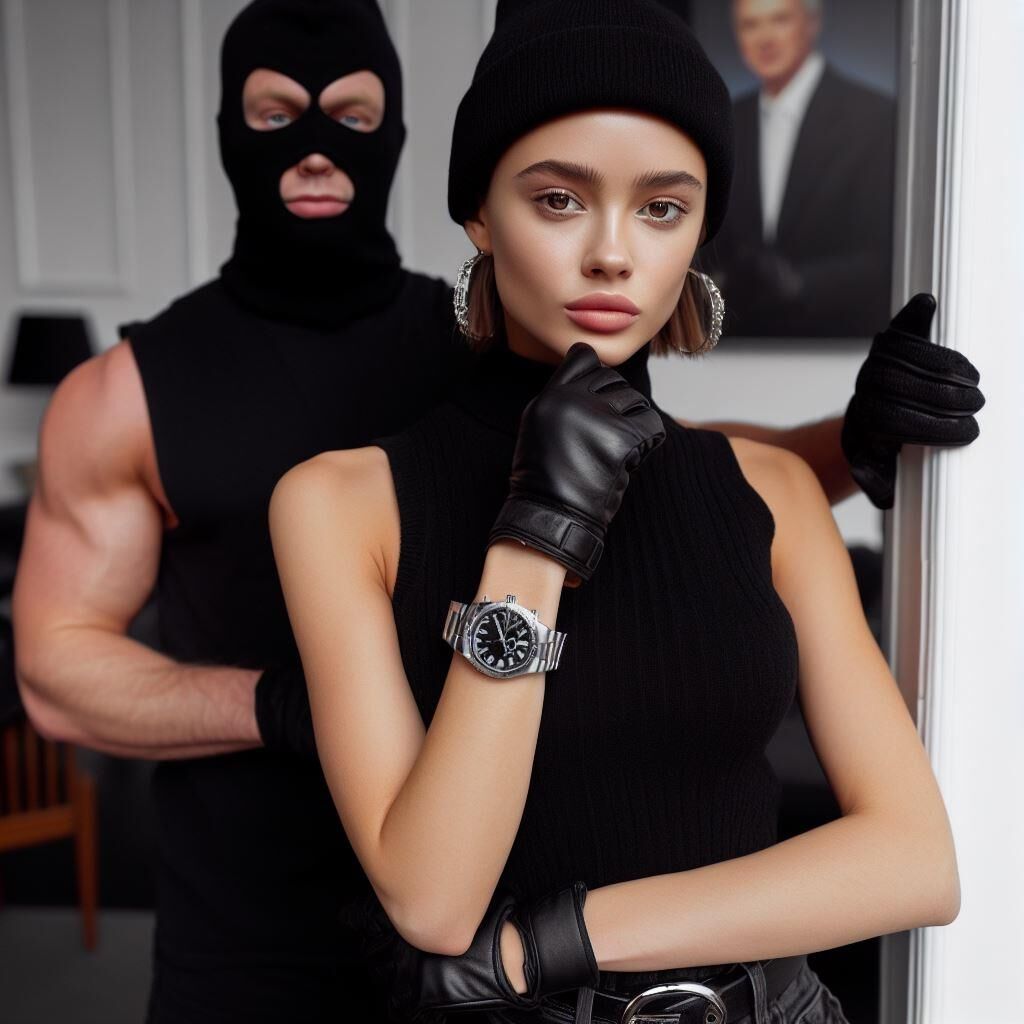 Burglars wearing sleeveless turtlenecks and metal watches