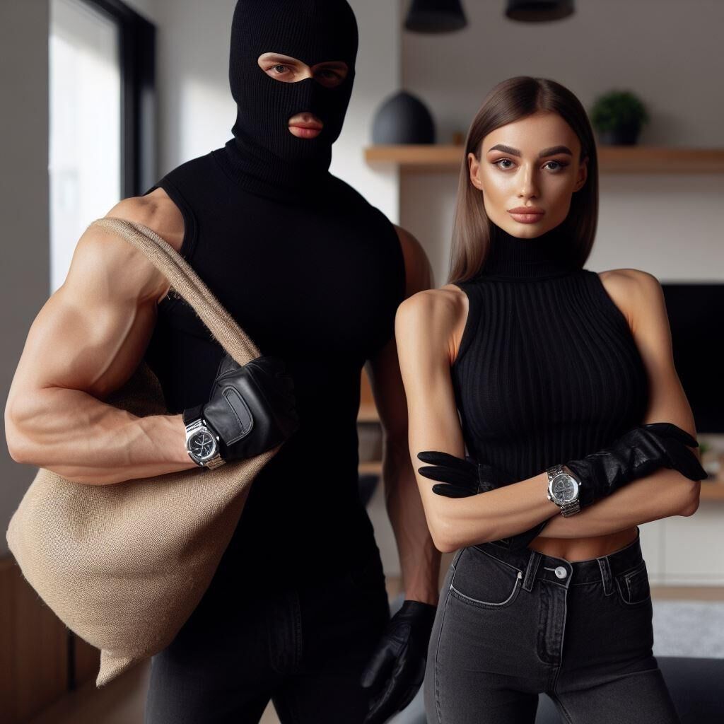 Burglars wearing sleeveless turtlenecks and metal watches