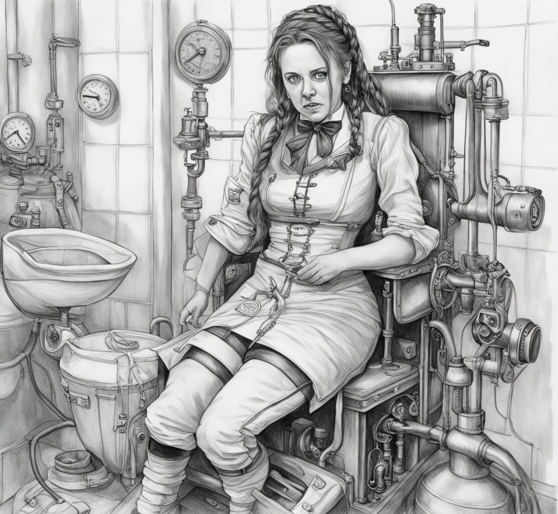 (AI) Meine Einlaufklinik Teil 11 – Steampunk-Einlaufmaschinenbetreiber