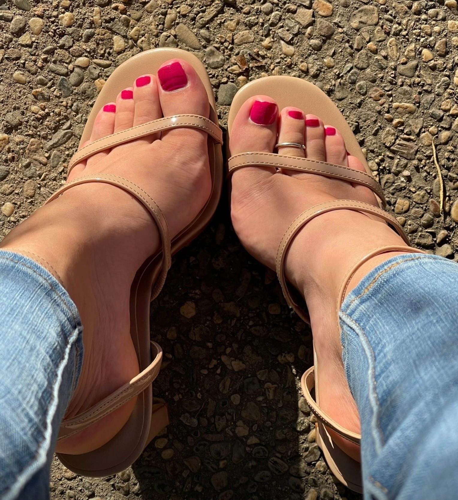 Ash pink toes in tan heels