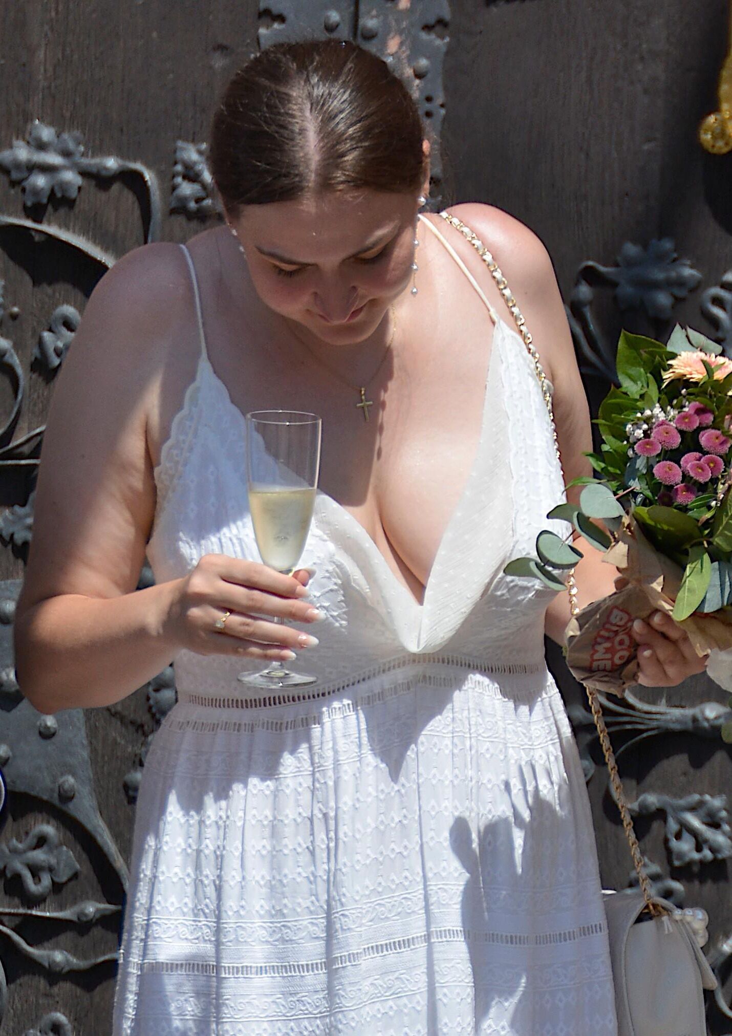 Candid Busty Brunette Bride with Big Tits Cleavage, Hot Slut