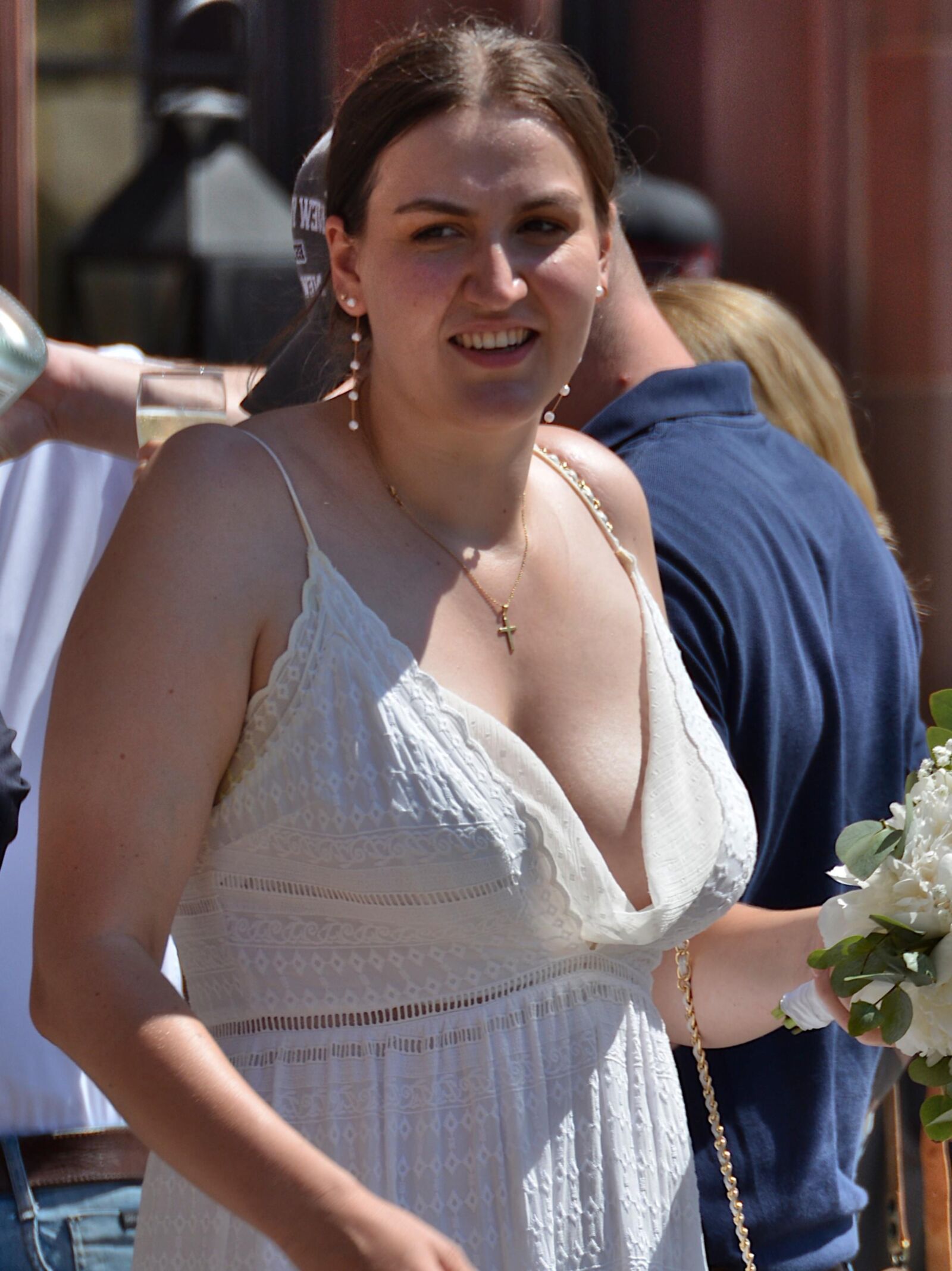 Candid Busty Brunette Bride with Big Tits Cleavage, Hot Slut