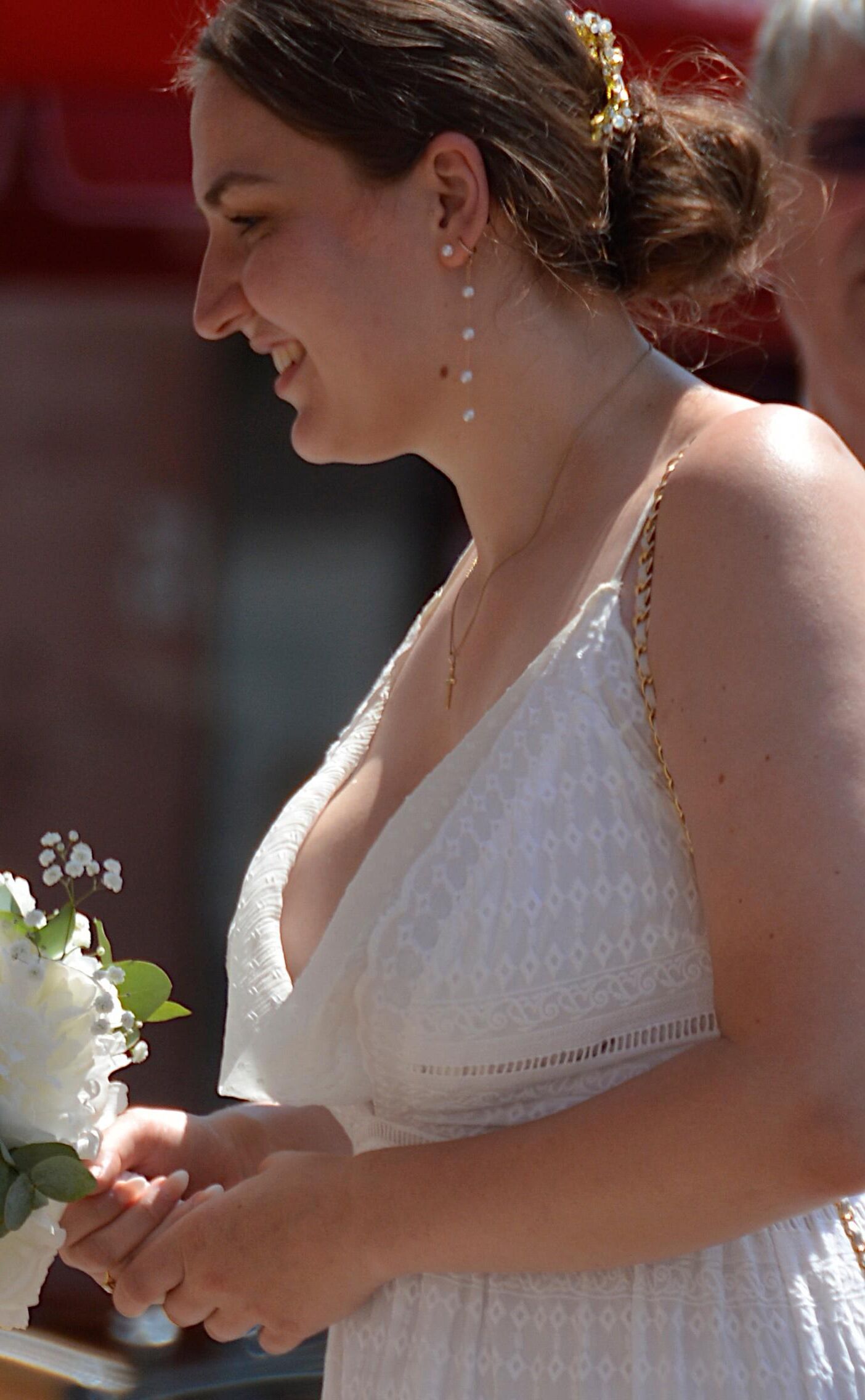 Candid Busty Brunette Bride with Big Tits Cleavage, Hot Slut