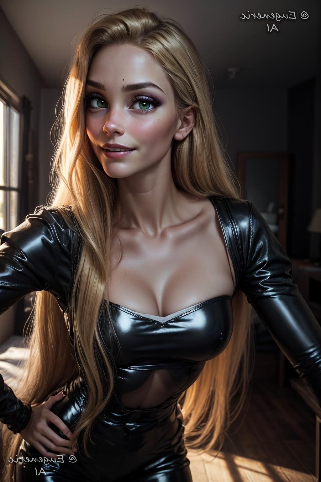 AI KI Blondes Fetisch-Leder-Latex-Mädchen