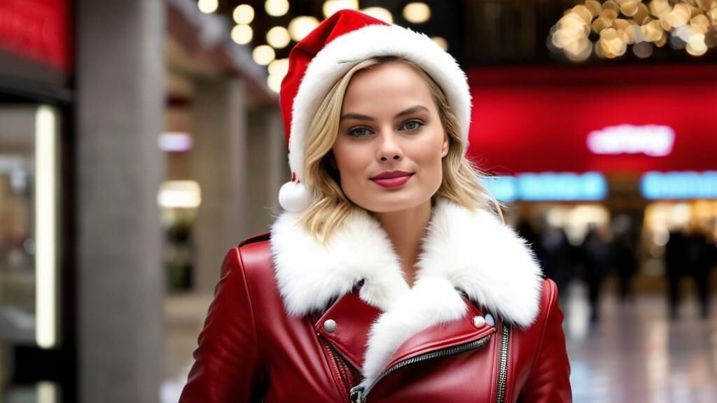 A.I. Margot Robbie dans Leather comme Santagirl